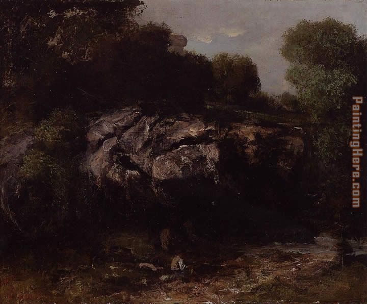 Rocky Landscape with Figure painting - Gustave Courbet Rocky Landscape with Figure art painting